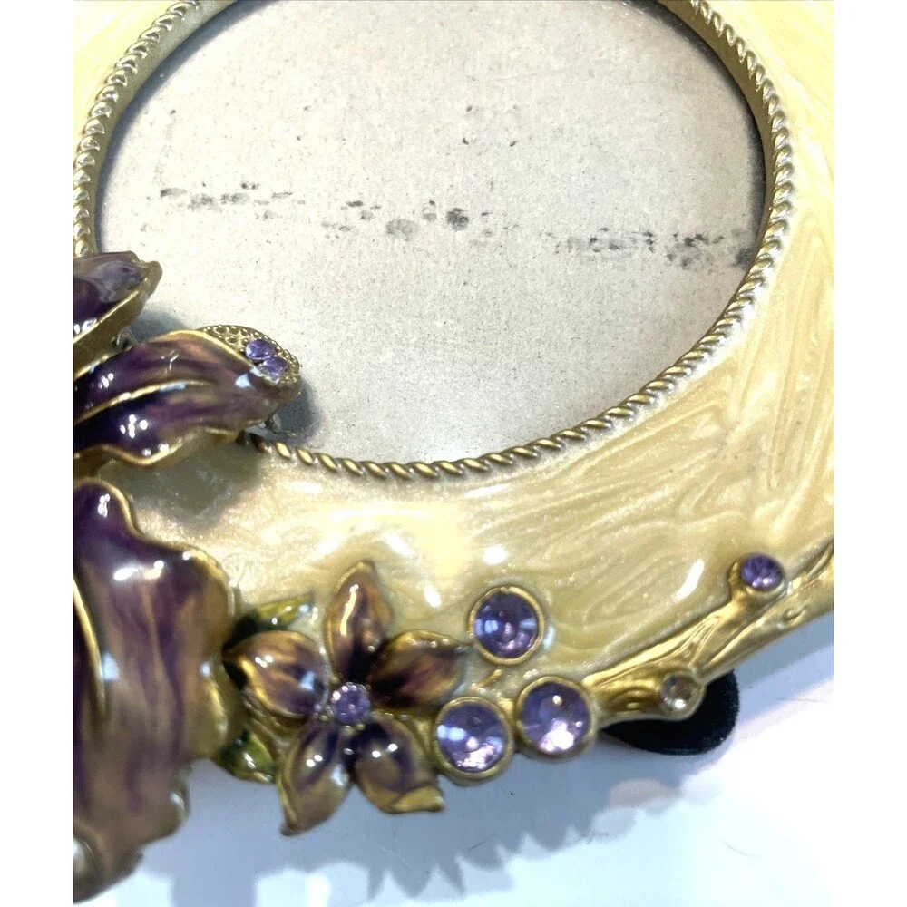 Ashleigh Manor Frame Purple Hibiscus Flower Rhinestone Jeweled Enamel 3x3 Photo - Picture 4 of 10